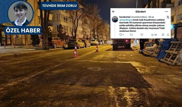 Ankara’da sosyal medya ihbarı: Asfalt çökmesi hemen giderildi!