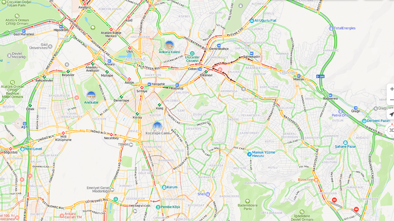 16 Şubat Ankara Trafik Haritası